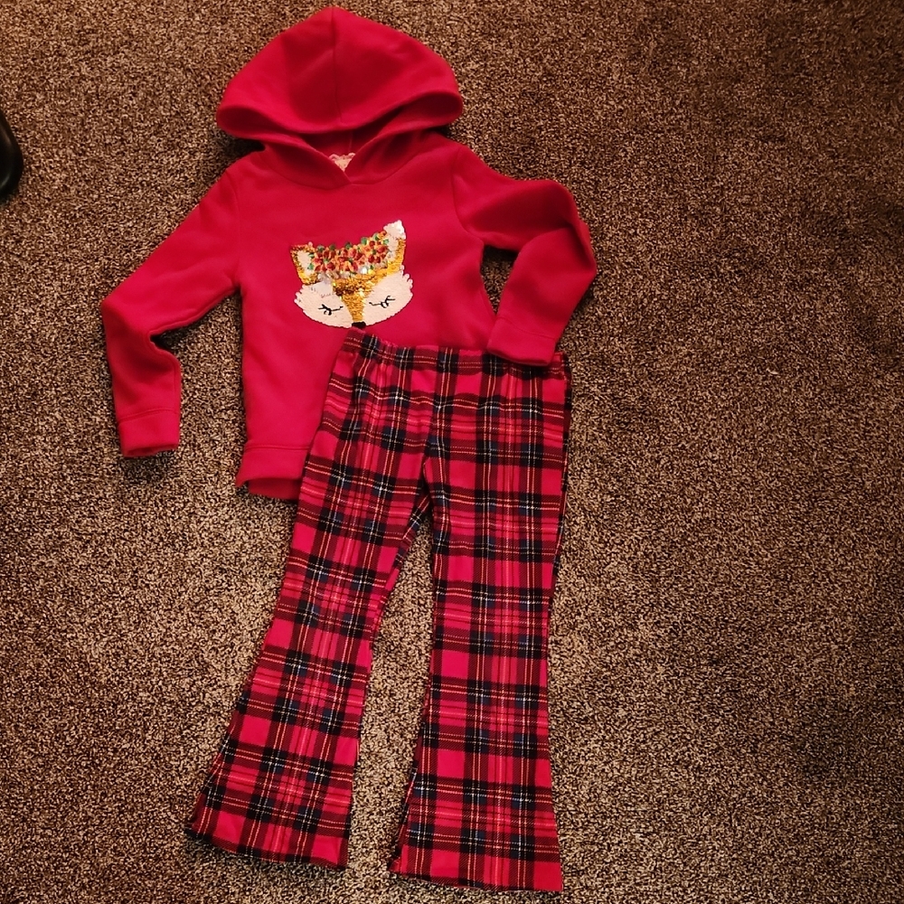 btween Red Fox Hoodie and Plaid Pants Set